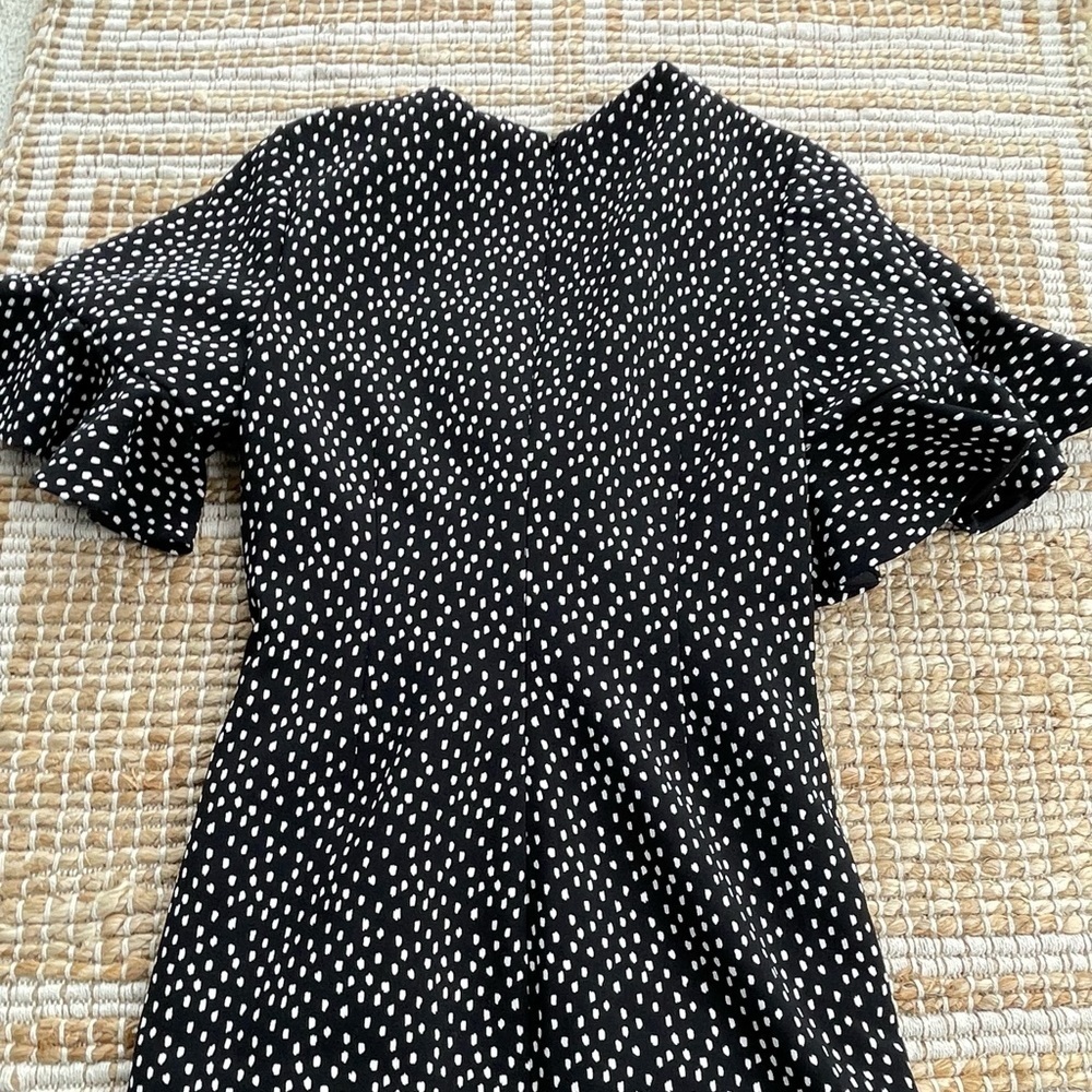Jonathan Simkhai Black White Dot Twist Front Mini Dress 6 Lined Flutter Sleeve - Picture 7 of 7